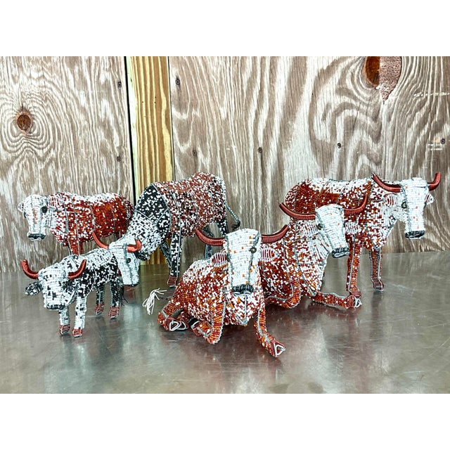Vintage Boho Beaded Nguni Cattle - Set of 6 For Sale - Image 4 of 5