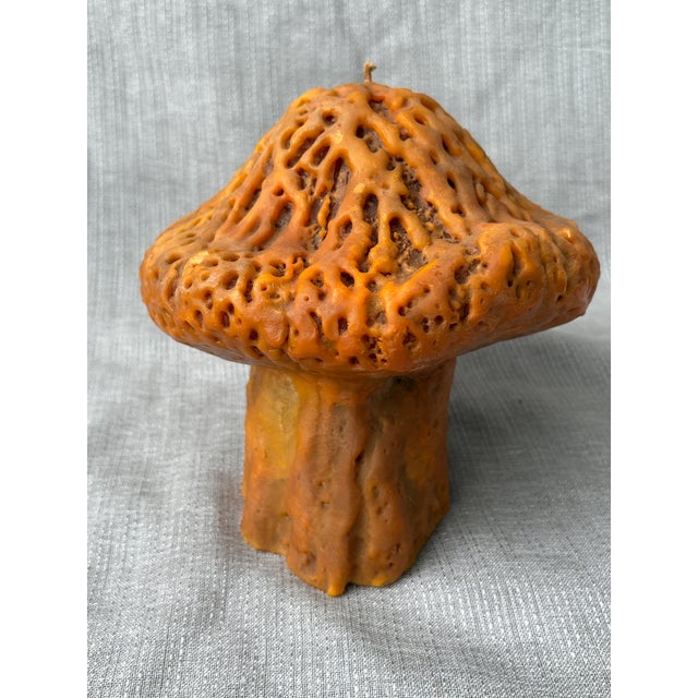 Sweet mid century unlit large mushroom candle sculpture. Heavily textured cap with many crevices attached to a wide chunky...