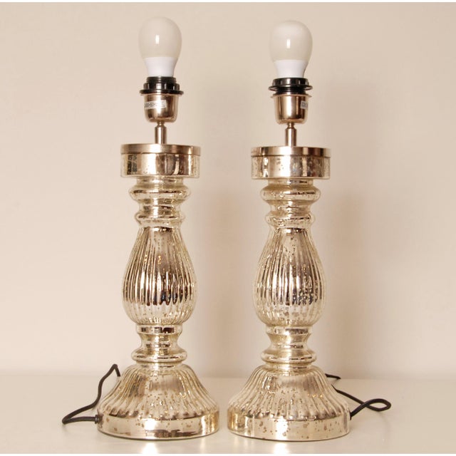 Late 20th Century Vintage Table Lamps French Country Lamps Faux Mercury Silver Glass Modern - A Pair For Sale - Image 5 of 10