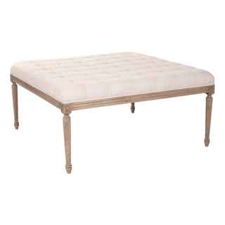 Louis Tufted Square Ottoman - Neutral Linen Cotton For Sale