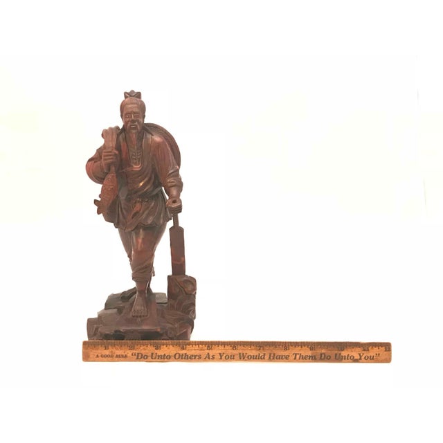 Brown Antique Rosewood Carved Chinese Fisherman Figurine For Sale - Image 8 of 9