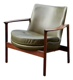Olive Leather Lounge Chair by Ib Kofod Larsen for Fröscher Sitform, 1976