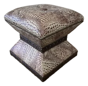 Faux Crocodile Custom Ottoman With Nailheads Brown and Off White