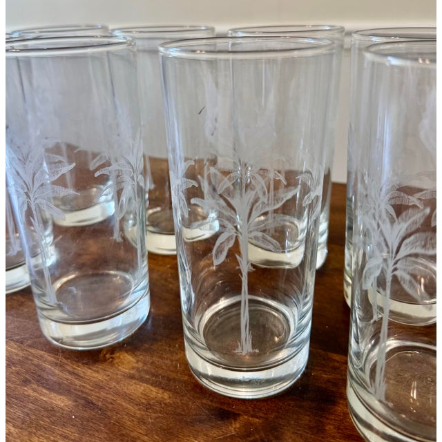 Late 20th Century Late 20th Centurty Highball Tumblers With Etched Palm Tree Design - Set of 8 For Sale - Image 5 of 12