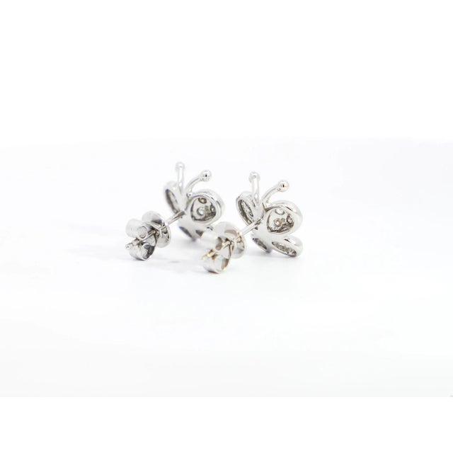 2010s 14K Solid White Gold Natural Diamond Cluster Butterfly Stud Earring For Sale - Image 5 of 8