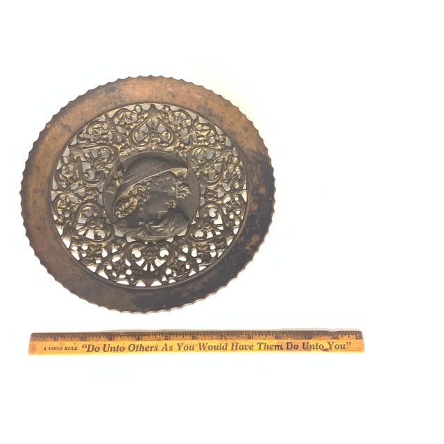 Art Nouveau Bronze Maiden Plate: Repousse Wall Plaque For Sale - Image 6 of 8