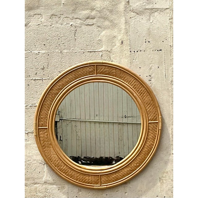 Vintage Coastal Woven Rattan Mirror For Sale - Image 9 of 10
