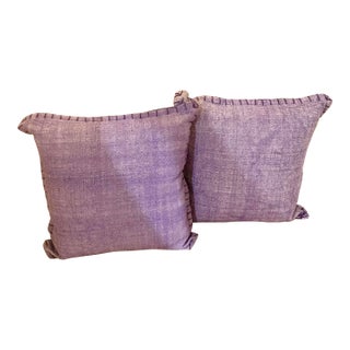 Pair of Lavender/Purple Pillows with Blanket Stitch Trim For Sale