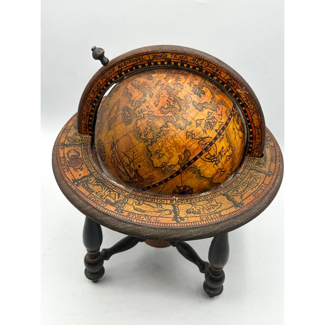 Vintage Italian Zodiac Desk Globe on Dark Wood Stand For Sale - Image 15 of 15
