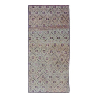 Vintage Turkish Oushak Konya-Tulu With Floral Blossoms and Latticework Design For Sale