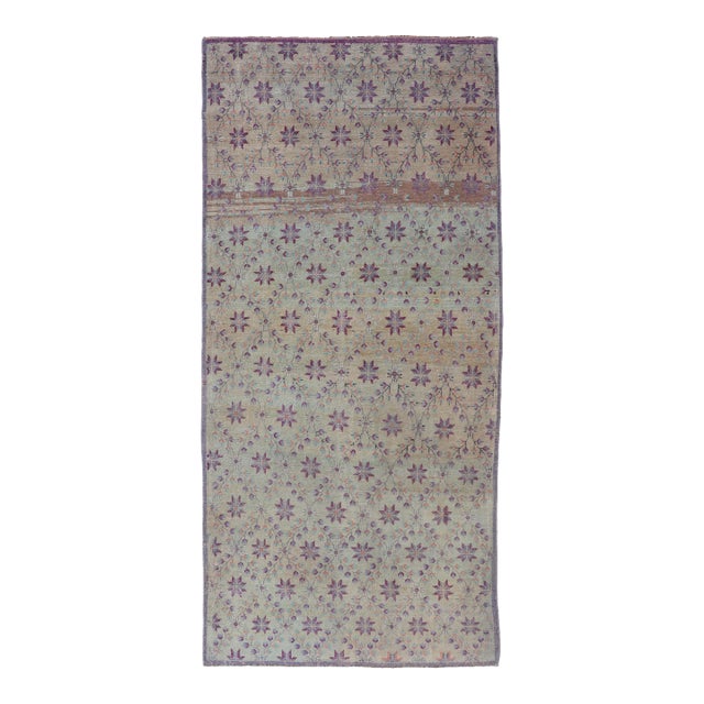 Vintage Turkish Oushak Konya-Tulu With Floral Blossoms and Latticework Design For Sale