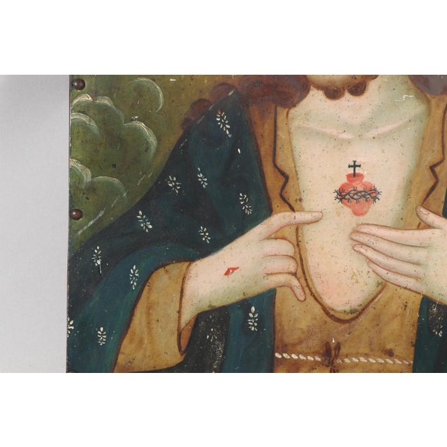 Sacred Heart of Jesus, Oil on Tin Over Panel, 19th Century For Sale In San Antonio - Image 6 of 12