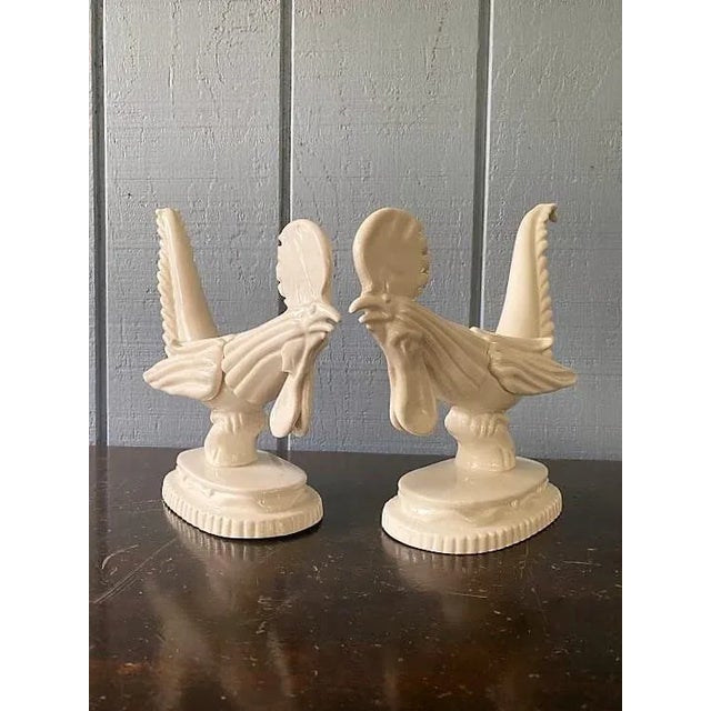 Pair of Early 20th Century Japanese White Glazed Rooster Figures For Sale - Image 4 of 6
