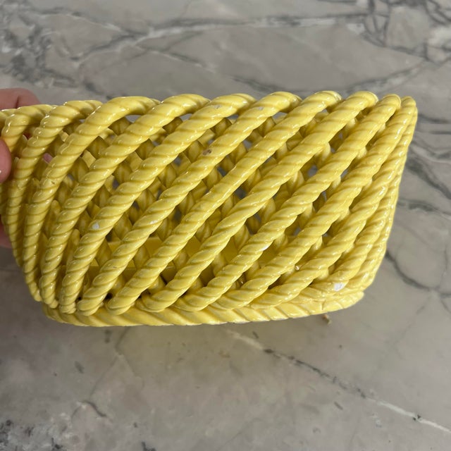 Bright Yellow Vintage Ceramic Braided Basket Made in Spain For Sale - Image 4 of 9