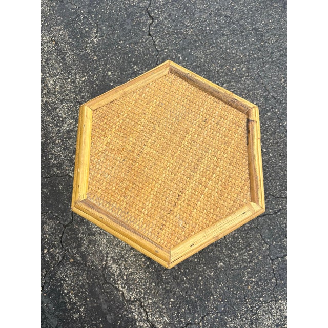 Vintage Coastal Bamboo and Cane Brighton Pavilion Style Side Table For Sale - Image 9 of 11