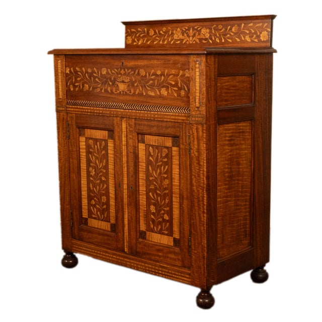 Traditional Antique 19th Century Dutch Inlaid Walnut Floral Specimen Wood Marquetry Cabinet 1860 For Sale - Image 3 of 18