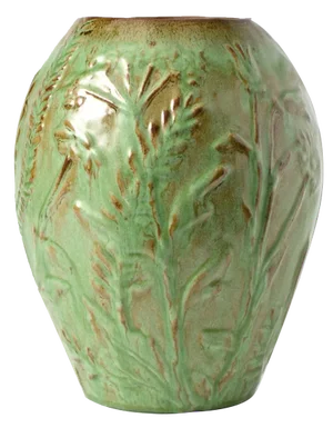 Green Floral Relief Vase by Erik Mornils for Nittsjo, 1930s