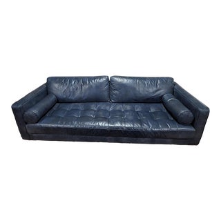 Article Mid-Century Modern Style Navy Leather Sofa For Sale