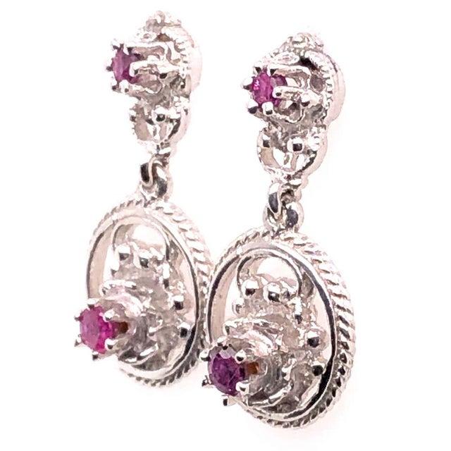 Metal 14 Karat White Gold Ruby Drop Dangle Earrings For Sale - Image 7 of 10