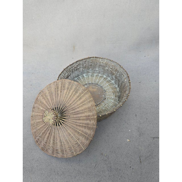 1980s Brass Woven Basket With Lid For Sale - Image 4 of 8