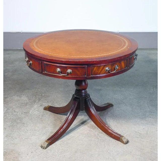 Empire Round Side Table in Wood with Leather Top For Sale - Image 4 of 7