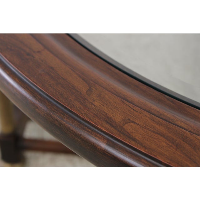 Brown Regency Faux Bamboo Round Brass & Glass Top Coffee Table For Sale - Image 8 of 12