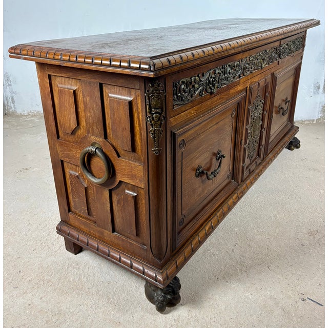 Large Henry II Style Oak Sideboard With Bronze Mounts, Early 20th Century For Sale - Image 14 of 18