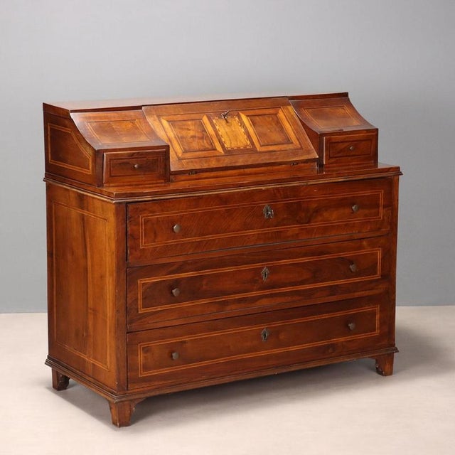 Antique 5-Drawer Flap Cabinet in Maple and Bronze, Italy, 19th Century For Sale - Image 12 of 12