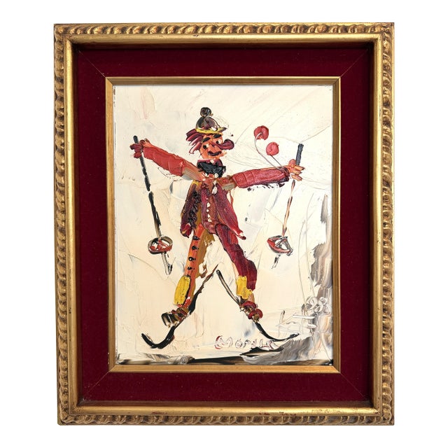 1980 Morris Katz (1931–2010) Original Oil Painting Clown Impasto Palette Knife For Sale