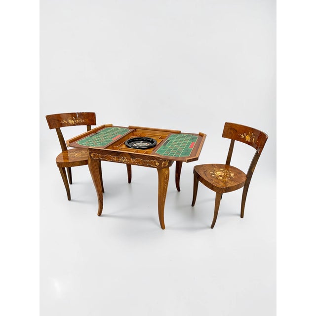 Circa 1970s Italian Marquetry Metamorphic Roulette Game Table & 2 Chairs For Sale - Image 11 of 17