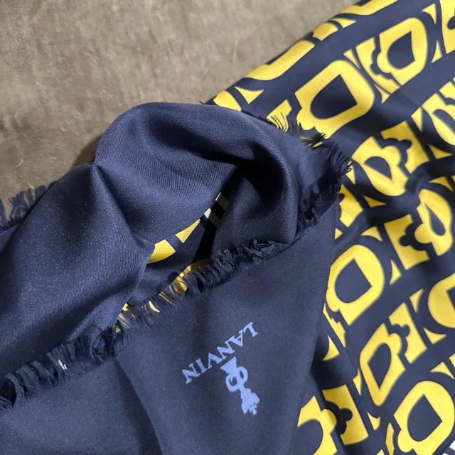 Navy Blue An Elegant 1980s Blue and Yellow Silk Scarf by Pierre Lanvin For Sale - Image 8 of 10