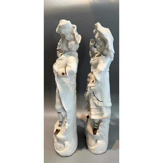 Antique Pair of Carl Schneider Boy & Girl Porcelain Bisque Figurines From Germany - Circa 1885 For Sale - Image 10 of 10