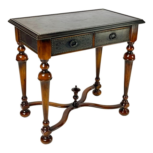 Theodore Alexander Attributed "William and Mary Armoury Table" With Engraved Brass Panels For Sale