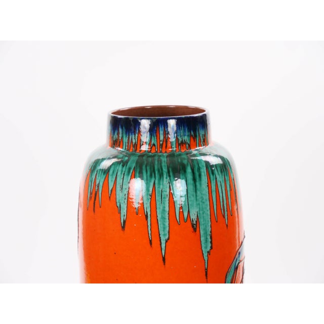 Large Mid-Century Scheurich Ceramic Vase in Burnt Orange and Green, West Germany For Sale - Image 9 of 11