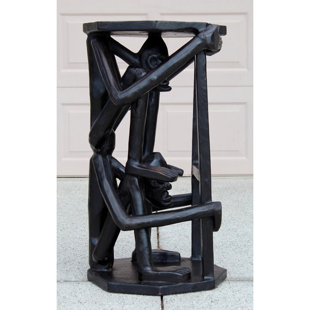 Mid 20th Century Vintage African Figural Side Table – Hand-Carved Sculptural Pedestal, Tribal Art Accent Table, Dark Hardwood For Sale - Image 5 of 14