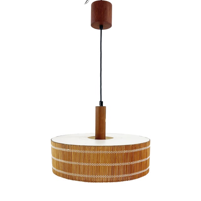 Mid-Century Scandinavian Teak Pendant Disc, 1965 For Sale