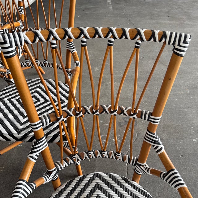 White Cb2 Woven Rattan Bistro Dining Armchairs, Set of Six For Sale - Image 8 of 12