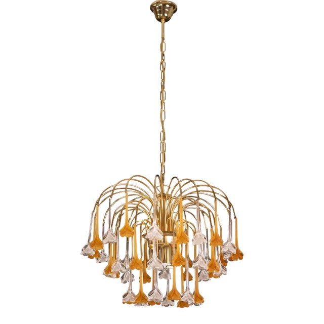 Lady Orange Chandelier With Orange & Transparent Pendants, Murano Glass, 1970s For Sale