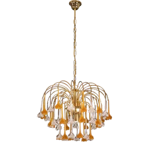 Lady Orange Chandelier With Orange & Transparent Pendants, Murano Glass, 1970s