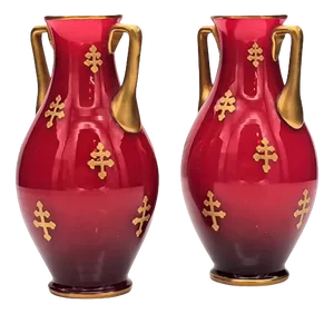 Baccarat Red Baluster Vases in Golden Decor, 1880s, Set of 2