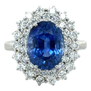 7.41 Carat Ceylon Sapphire and Diamond Ring, Size 7.25 For Sale