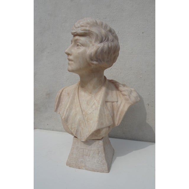 Italian Artist, Large Art Deco Carved Bust of Woman, 1920s-1940s, Alabaster For Sale - Image 11 of 18