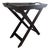 1980s Dark Wood Folding Butler Tray Table Woven Bamboo Inlay Removable Serving Tray For Sale