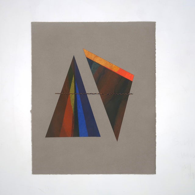 Contemporary Original Modernist Multicolor Geometric Abstract Collage on Grey Handmade Paper With Braided Thread by Casey R. Klein For Sale - Image 3 of 6