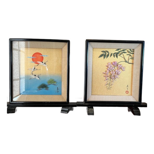 Vintage Japanese Oshie 3D Relief Art â€“ Large 15x15 Signed- A Pair For Sale