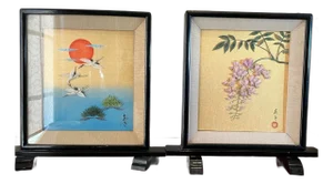 Vintage Japanese Oshie 3D Relief Art â€“ Large 15x15 Signed- A Pair