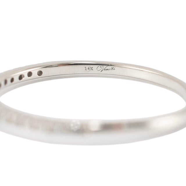 Metal 14k White Gold 0.19 CTW Baguette Sapphire Pave Diamond Stacking Band Ring, Size 7 For Sale - Image 7 of 8