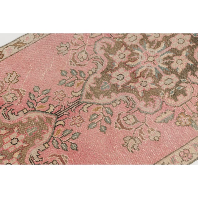 Textile Low Pile Vintage Pink Runner For Sale - Image 7 of 10