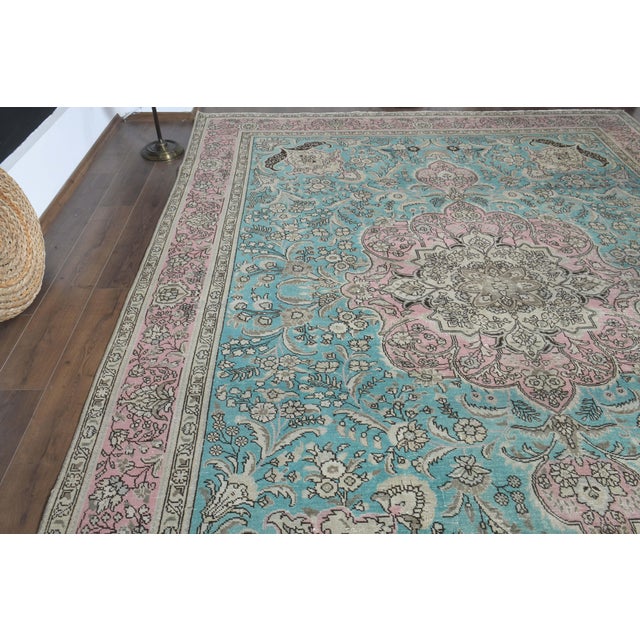 1970s Vintage Persian Handmade Wool Cotton Blue Area Rug For Sale - Image 10 of 11