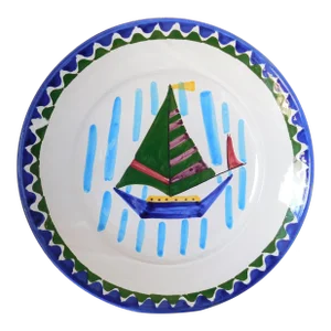 Large Lamas Made in Italy Terracotta Ceramic Sailboat Wall Serving Plate